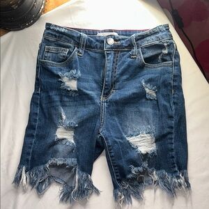 Cello Blue Distressed Jean Shorts